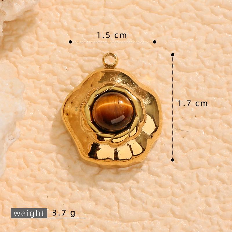 Irregular 3D Tiger's Eye 18K Gold Plated Stainless Steel Pendant Necklace.