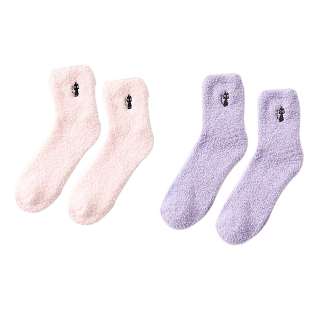 1 Pair Coral Velvet Room Animal Printed Solid Color Warm Winter Women Socks