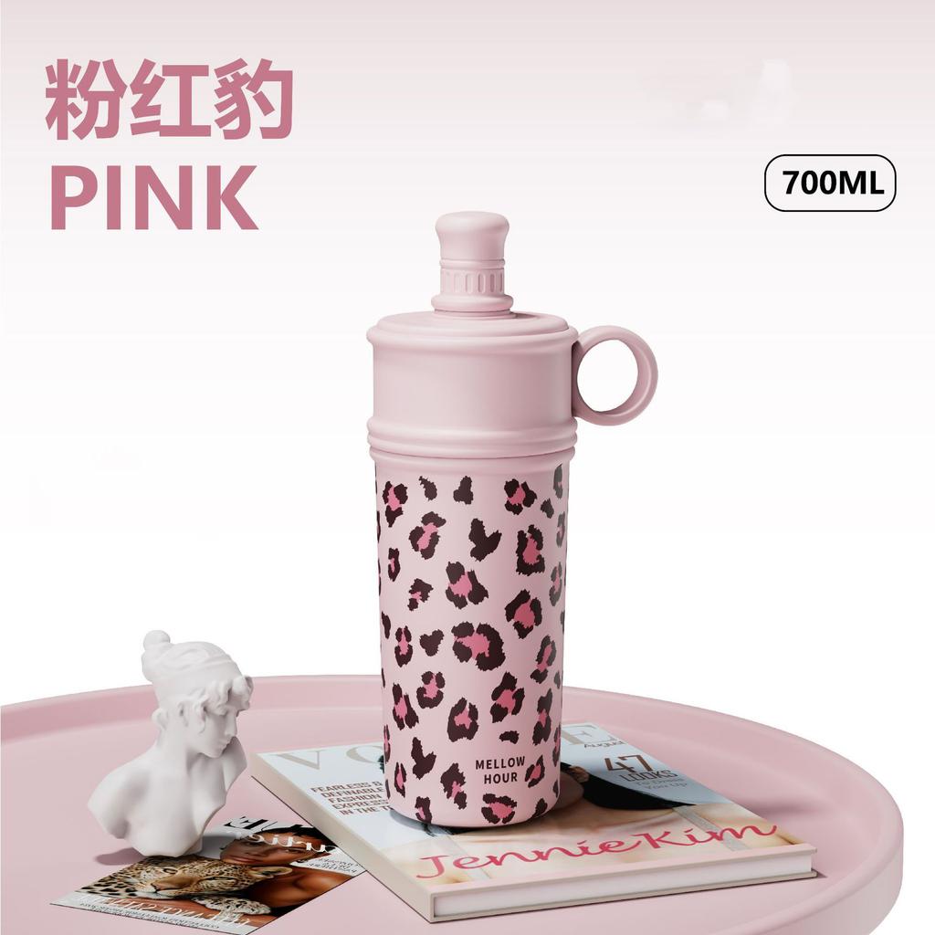 Ceramic double drink coffee cup large capacity portable straw thermos cup light luxury high sense gift box gift cup