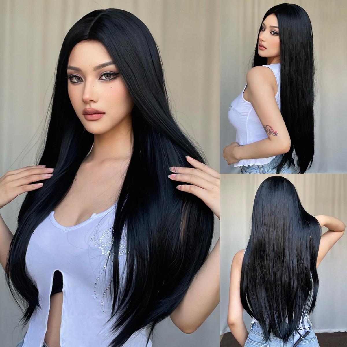 

Длинный прямой парик Ombre Pink с синтетическими темными корнями, натуральные волосы, парики для женщин, косплей, Лолита, термостойкие волосы средней части