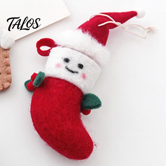 Soft Woolen Decorations for Kids Christmas Felt Ornament, Handmade Wool Santa Candy Cane House Cozy Winter Atmosphere Accents Snowman Hanging Holiday