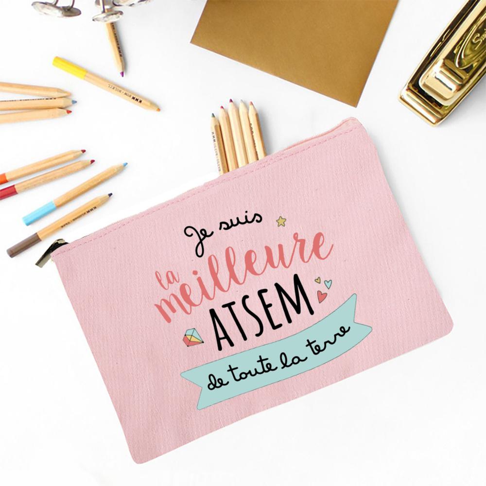 Merci Atsem Printed Makeup Bag Travel Neceser Toiletries Storage Pouch Pencil Bags Graduate Gift for Atsem Teacher's Day Present