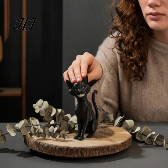 Kleine Katzen-Bastelarbeiten für Regale 3D-gedruckte grinsende schwarze Statue, sitzende Figur, dunkle Figurenstil-Skulptur, Halloween-Dekoration für Zuhause, Tisch