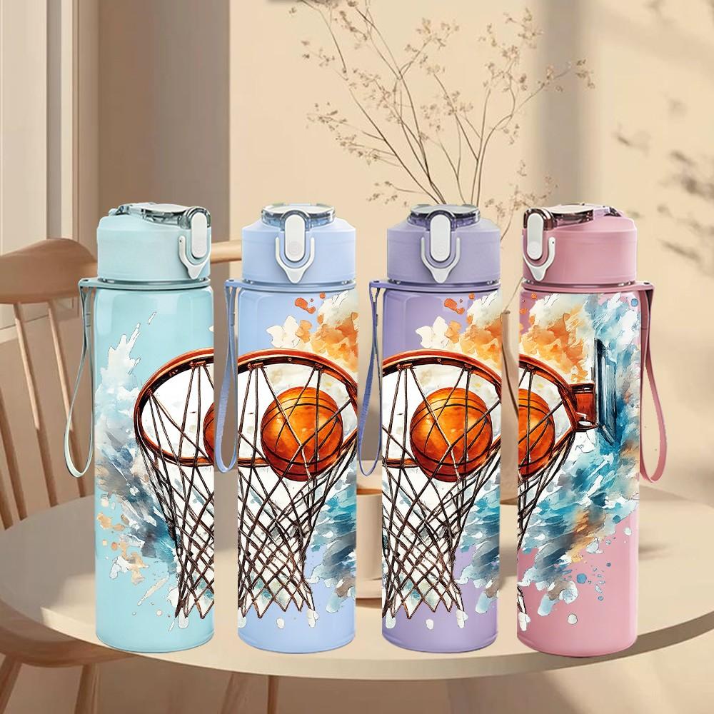 1PC Basketball Player Sport Theme Art 750ml Color Plastic Sports Water Bottle Leakproof Flip Straw Lid Suitable for Sports Office Home Use