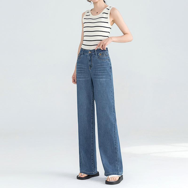 

Летние тонкие узкие джинсы с широкими штанинами для женщин, новые свободные зауженные джинсы с высокой посадкой, маленькие прямые брюки в пол 32 синий
