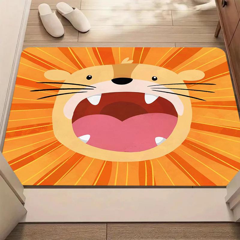 Cute Cartoon Bear Tiger Lion Print Bath Mat Non Slip Soft Washable Kid Friendly Floor Carpet for Bathroom Bedroom Entryway Decor