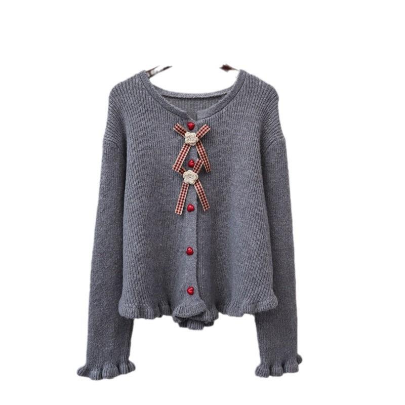 Autumn and winter new three-dimensional flower knitted cardigan design soft waxy sweet temperament sweater jacket women