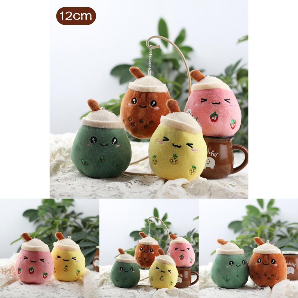 Adorable Plush Apple Fruit Milk Tea Cup Keychain Soft Short Plush Toy Gift