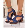 Sandali Estivi Nuovi Moda Europea e Americana Tacco Blocco Punta Aperta Donna Bocca di Pesce Fibbia Tacchi Alti Taglie Grandi Scarpe da Donna Commercio Estero