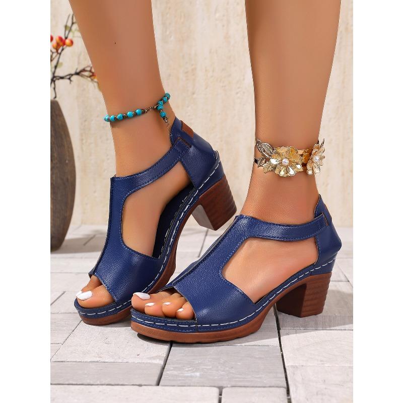 Sandali Estivi Nuovi Moda Europea e Americana Tacco Blocco Punta Aperta Donna Bocca di Pesce Fibbia Tacchi Alti Taglie Grandi Scarpe da Donna Commercio Estero