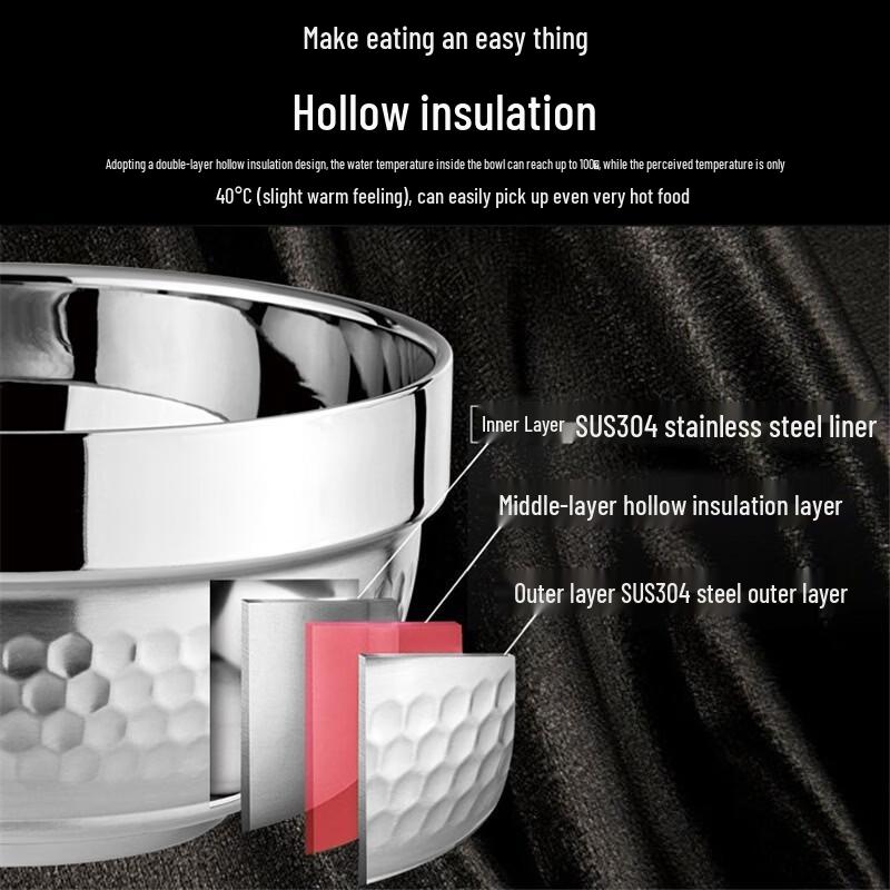 Thickened 304 Stainless Steel Double-Layer Rice Bowls