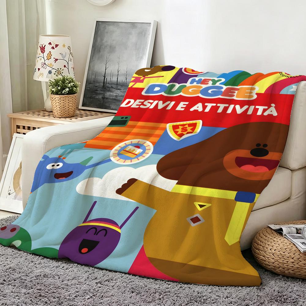 Cartoon Hey D-Duggee Throw Flannel Throw Blanket Suitable for Sofa Living Room Bedroom