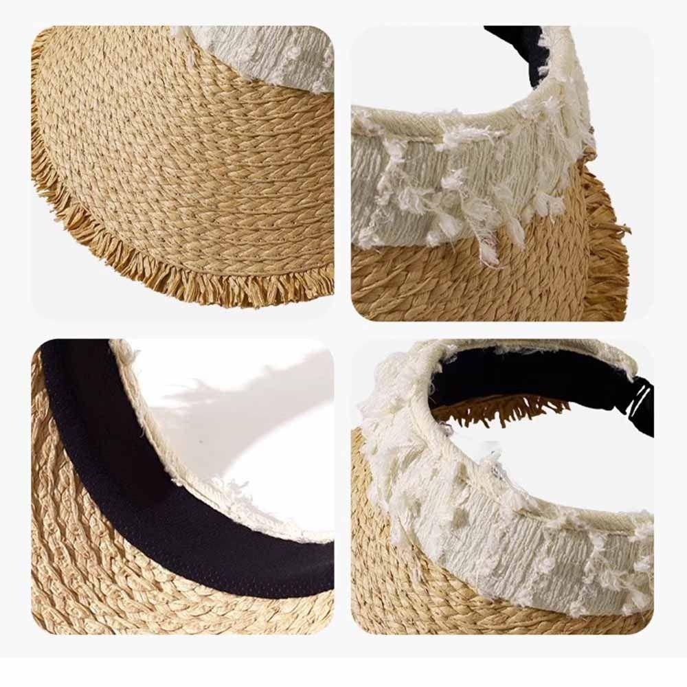 UV Protection Empty Top Straw Hat Woven Straw Folding Sunshade Hat Women's Sun Hats  Beach Vacation