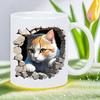 Whimsical Cat Escape White Ceramic Mug with Adorable Kitten Design - Artistic Novelty & Tea Cup, Dishwasher Safe (for Hand Washi