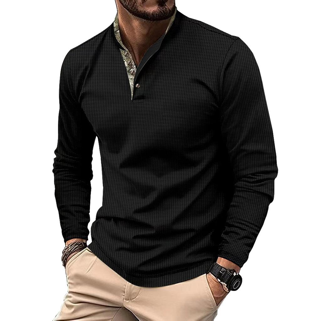 Spring/Autumn New Arrival Men's Polo Shirt with Double-Layer Stand Collar and Patchwork Long-Sleeved Sweatshirt