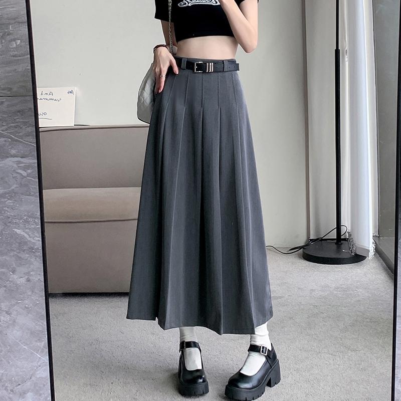 

Women s Gray High-Waist A-Line Pleated Midi Skirt