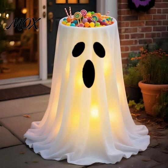 Halloween Treat Holder Ghost Candy Bowl, Adjustable Height Large Holder, Trick or Spooky Outdoor Decorations Standing Storage Dish for Porch