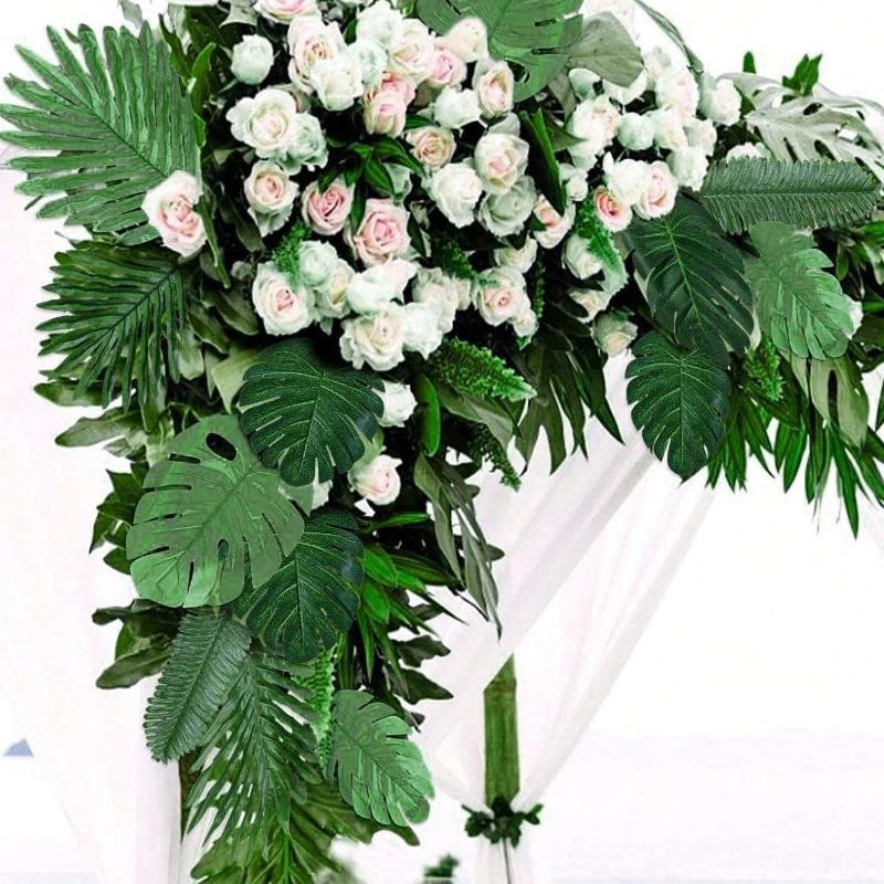 Green Fake Palm Leaf With Stems For Jungle Hawaiian Luau Party Table Decoration Wedding Birthday Themed Party Decoration Gifts Graduation,Fake Plants