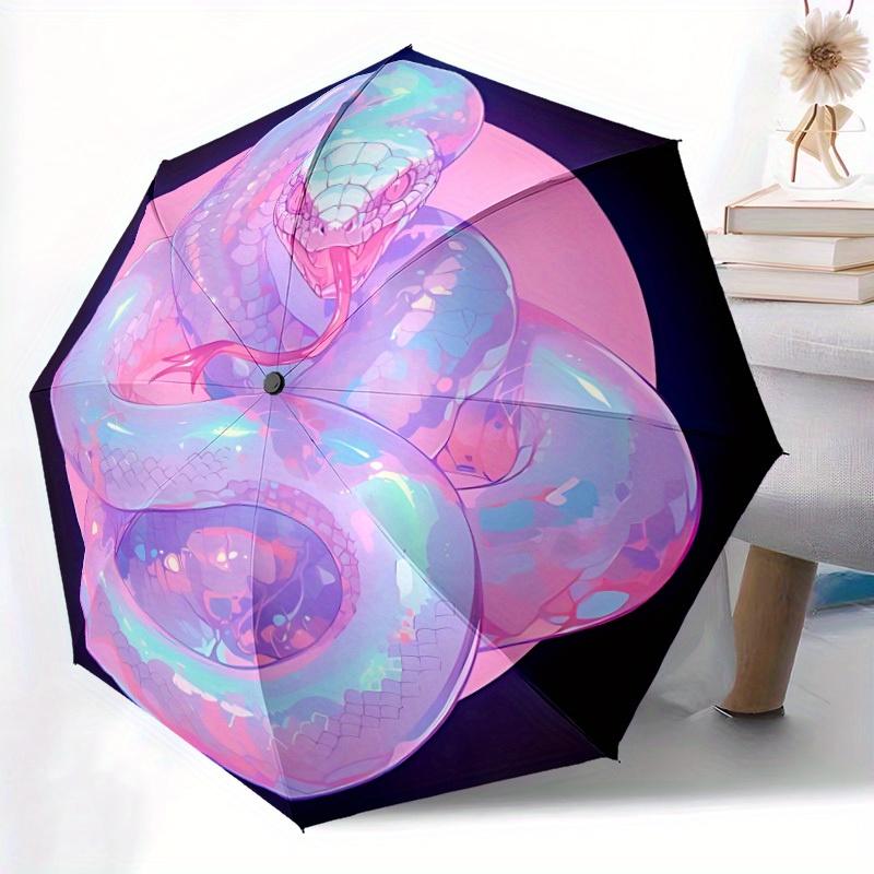 1pc Pastel Snake Print Automatic Open/close Folding Umbrella, Compact Portable Travel Umbrella, Durable Construction Yy250809085