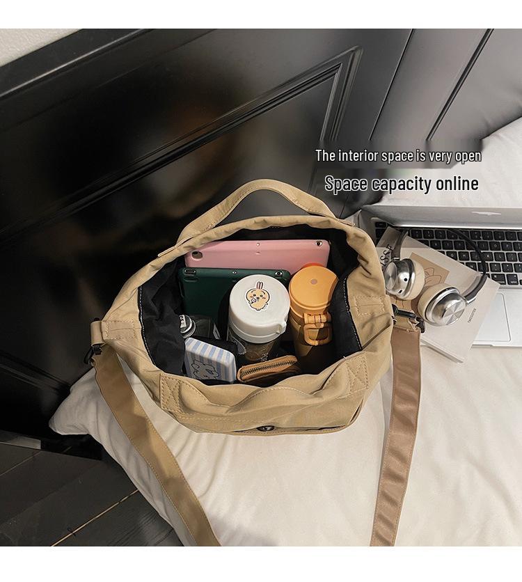 2026 Chic Japanese Workwear Style Solid Color Women's Casual Handbag - Drawstring Fashion Single Shoulder Crossbody Bag