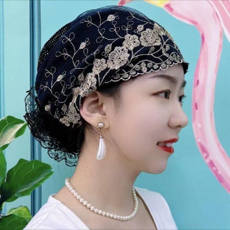 Damen Spitzen-Turbankappen für Damen Atmungsaktive Netz-Beanie-Mütze Muslimische Sommer-Kopfbedeckung Kappe