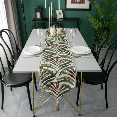Chemin de table Teint fil Feuilles colorées Chenille Grand pompon Nappe de ménage Nappe en polyester Chemin de table frais Chemin de lit