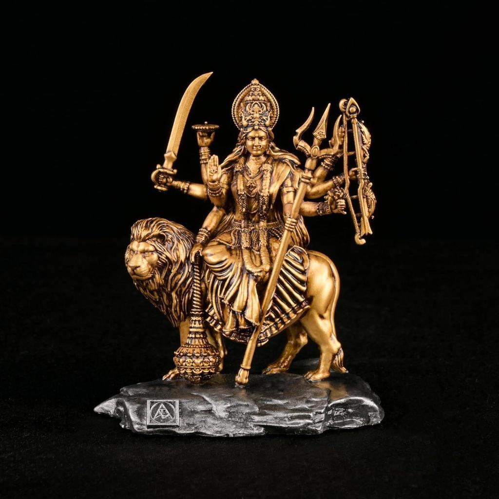 Durga MATA Idol for Car Dashboard and Home Decor, Vaishno Devi Sherawali MATA Murti, Goddess Durga Sitting On Lion Statue for Puja Room