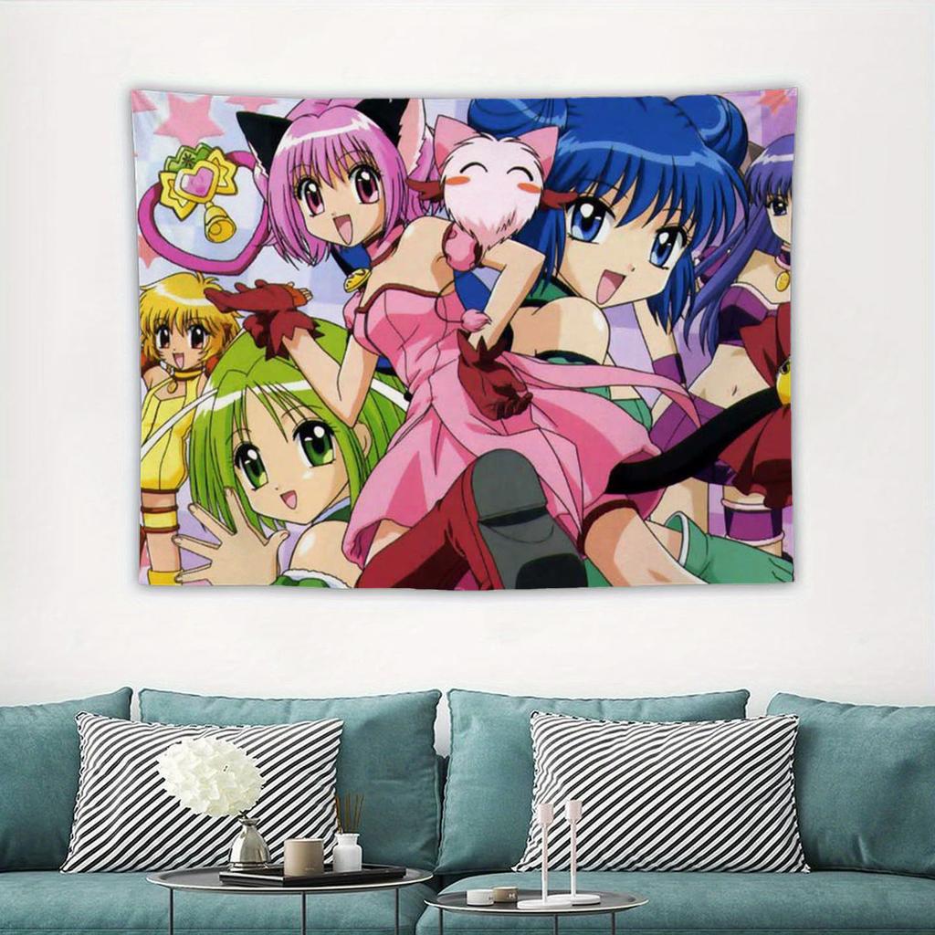 Anime Tokyo Mew Mew Cartoon Printed Tapestry Room Decoration Banner Hanging Room Decoration Party Decoration Party Decoration