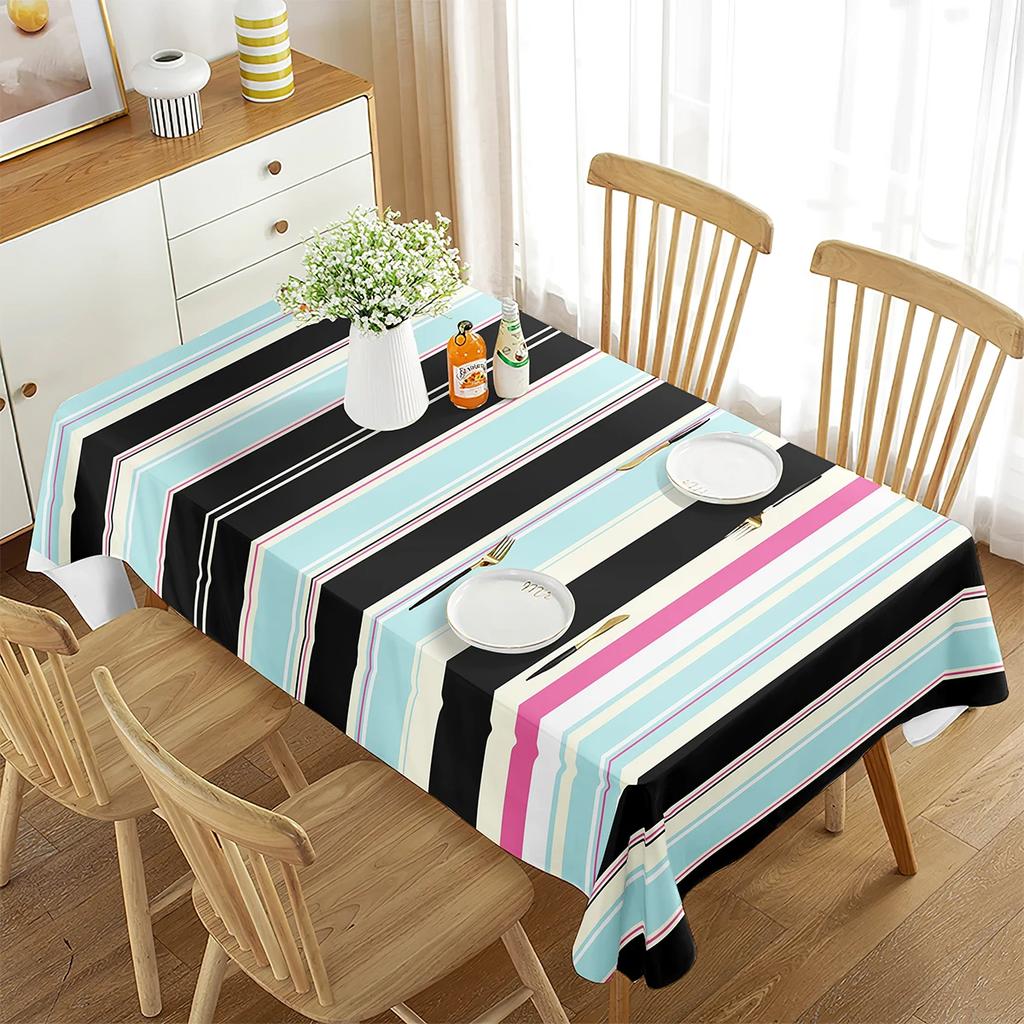 Striped Tablecloth for Rectangle Tables, Abstract Geometric Stripe Polyester Geometric Table Cloth for Kitchen Dining Room