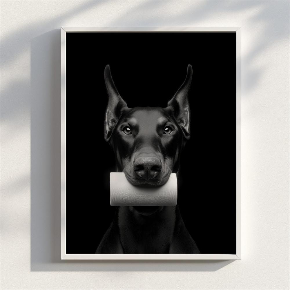 Funny Bathroom Doberman Dog Prints Quirky Dopamine Decoration Wall Art Print Poster Home Toilet Canvas Painting Home Decor
