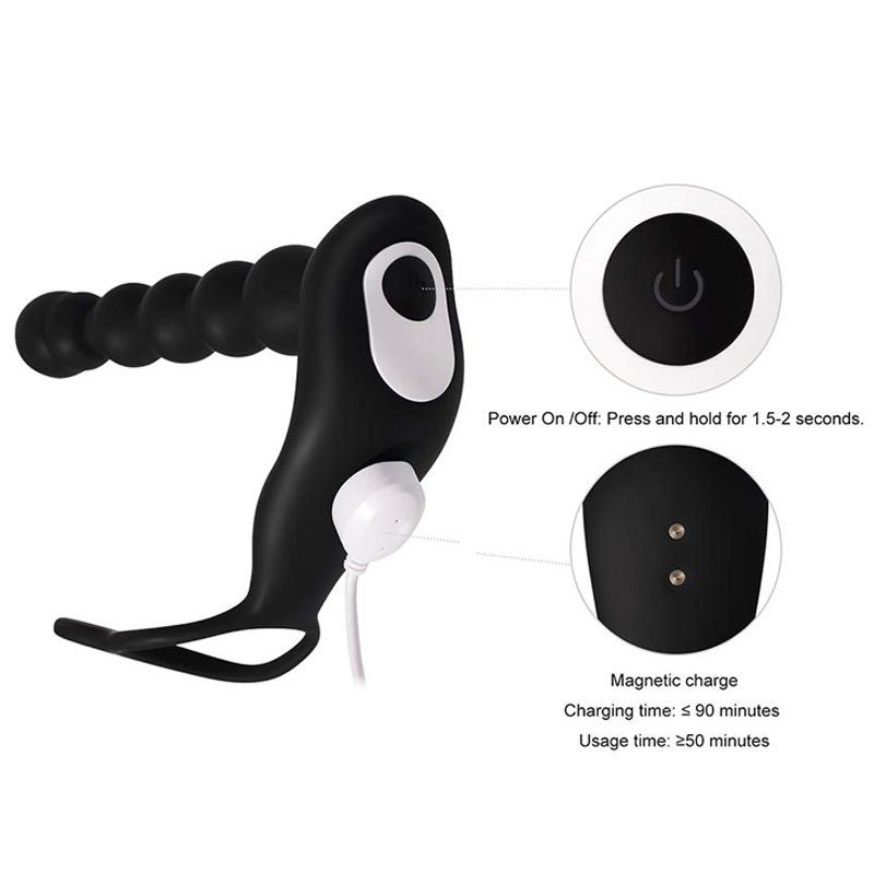 Male Anal Plug Pulling Beads Vibrator Posterior Stimulation Massager Strong Shock Masturbator Adult Products