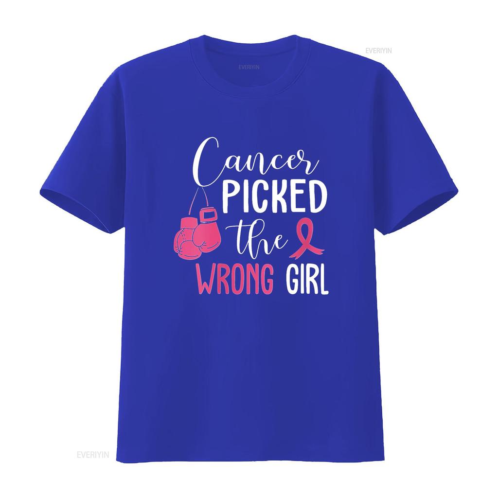 Womens Cancer Picked The Wrong Girl Breast Awareness Round Neck T Shirt Black vintage Washed Slightly fashion Casual