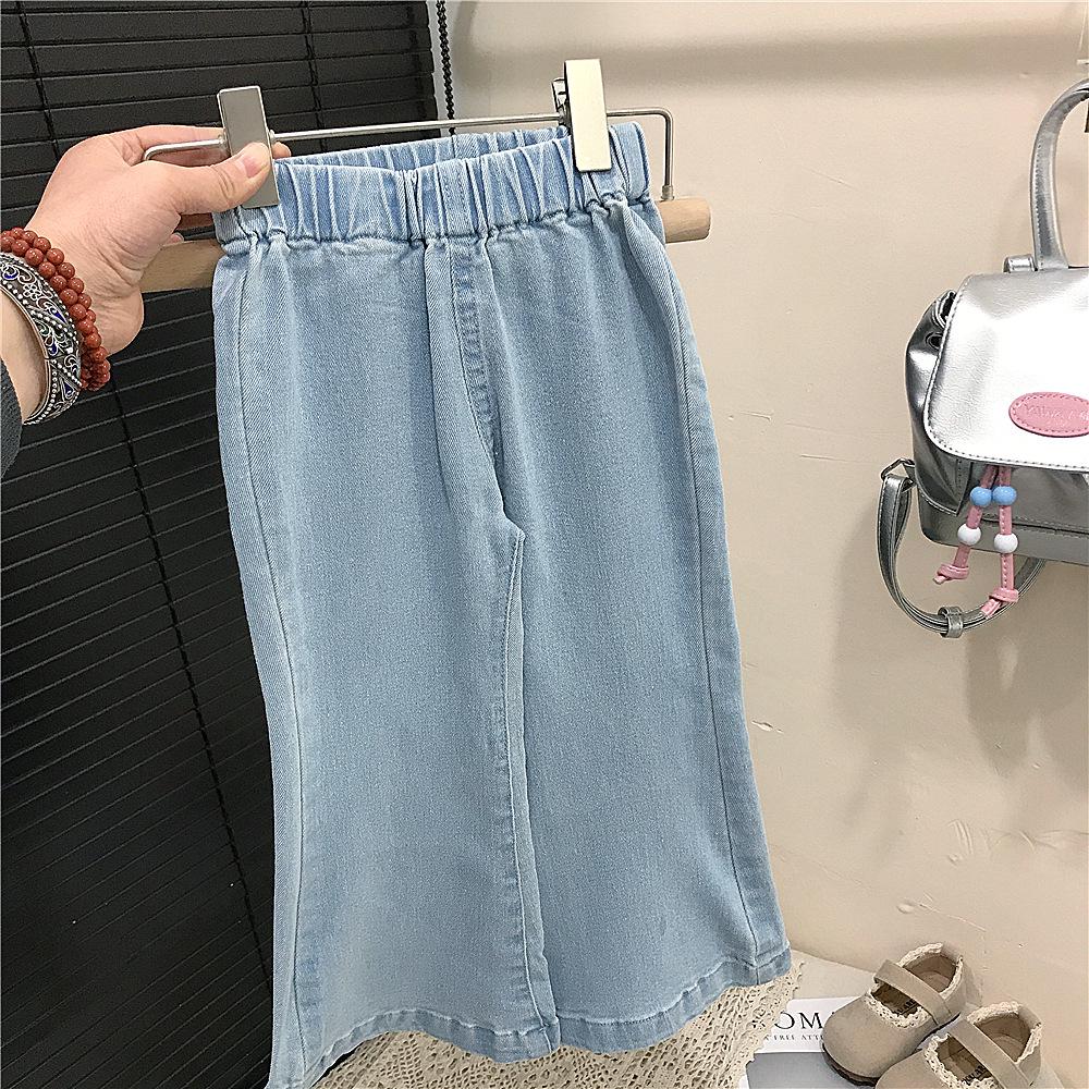 Korean Girls' Floral Blouse & Denim Flare Pants - Baby Doll Spring/Autumn Outfit