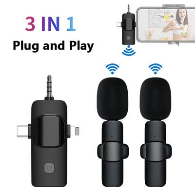 Wireless Lavalier Microphone 3.5mm Plug 3 In 1 Intelligent Noise-Reducing Portable Audio Video Recording Mic For Iphone Android Live Broadcast