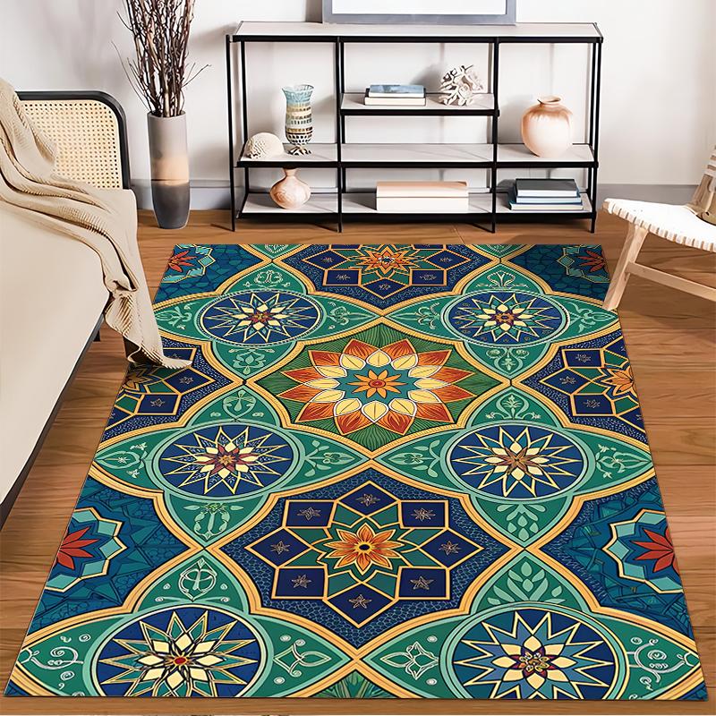 "Multicolor Geometric Print Carpet with Floral and Star Patterns" Suitable for Use As an Anti-slip for Living Room Bedroom Sofas