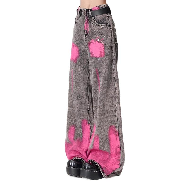 American High Street Graffiti Design Y2k Jeans Osobnost Vintage Široké nohavice Dámské Léto Nové hip-hopové džíny pro ženy