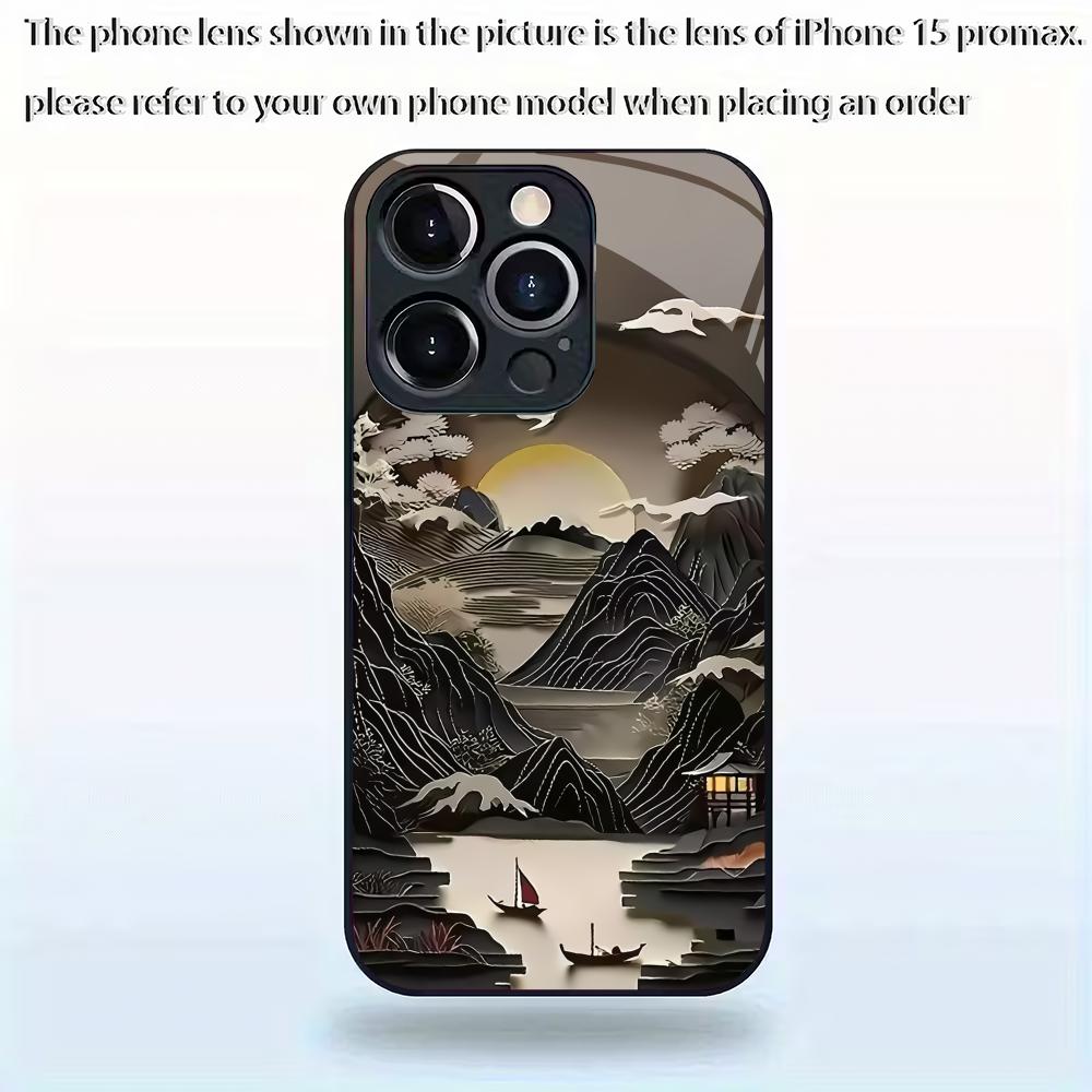 Tempered glass phone case with ancient architectural patterns suitable for iPhone 17 16 15 14 13 12 11 Pro/Max/Plus anti drop