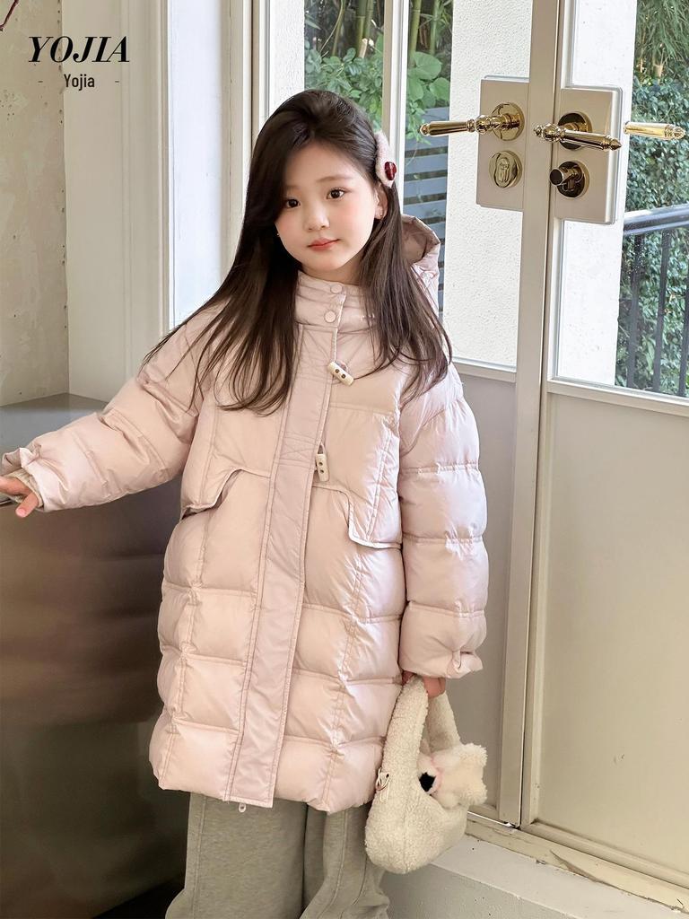 YOJIA Girls' 2025 Winter Long Down Jacket - 90% Down, Thick & Warm Children's Outerwear