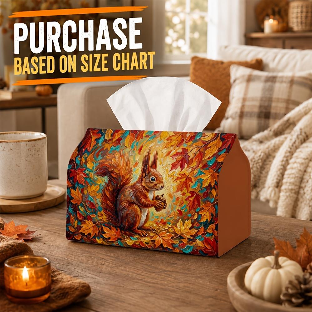 1pc Vibrant Woodland Tissue Box - Multi-functional Fall Napkin Dispenser, Two Sizes Available Made of Durable Polyester, Decorated with Squirrel Acorn