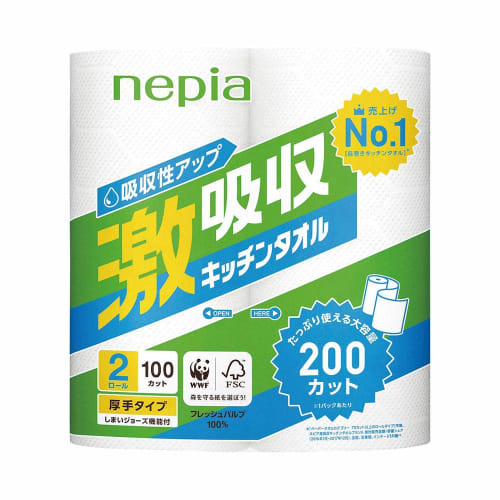 

Oji Nepia Nepia Super Absorbent Kitchen Towels, 2-Ply, 100 Cuts x 2 Rolls