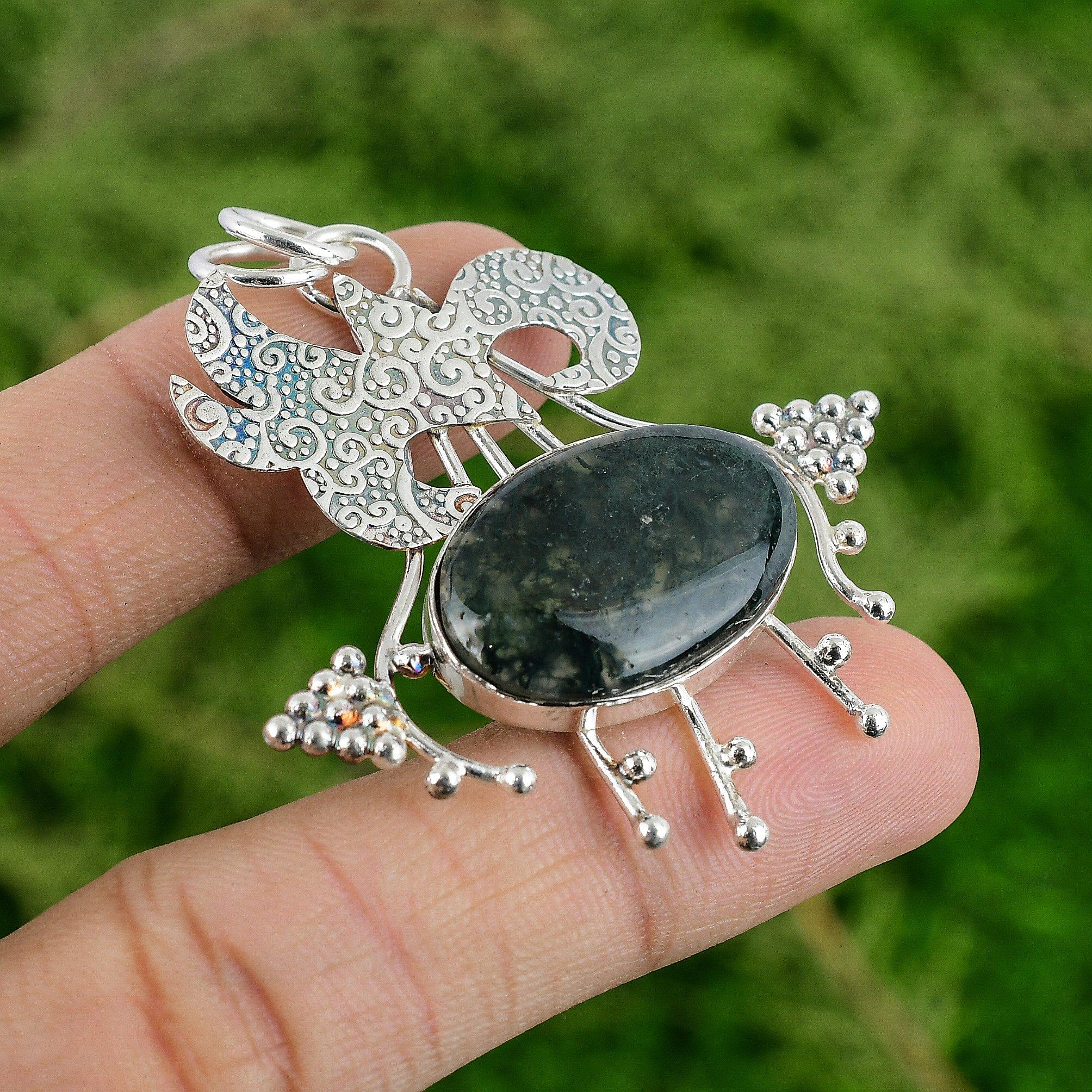 

Solar Moss Agate Stone 925 Sterling Silver Engagement Elegant Pendant Jewelry