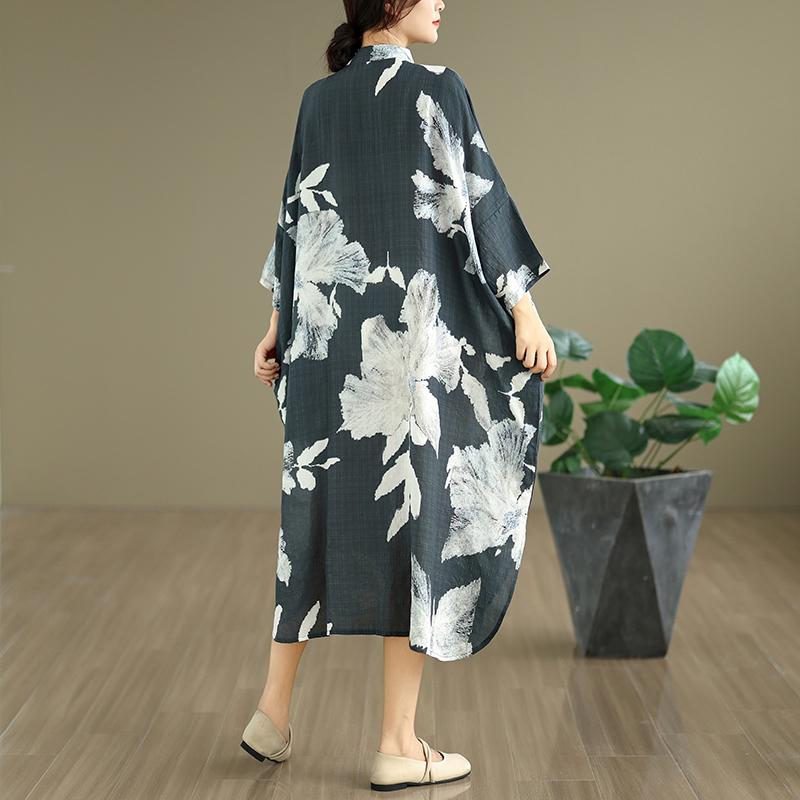 DIMANAF 2025 Women Plus Size Spring Long Dress Loose Basic Printing Vintage Casual Floral Oversize Long Sleeve Maxi