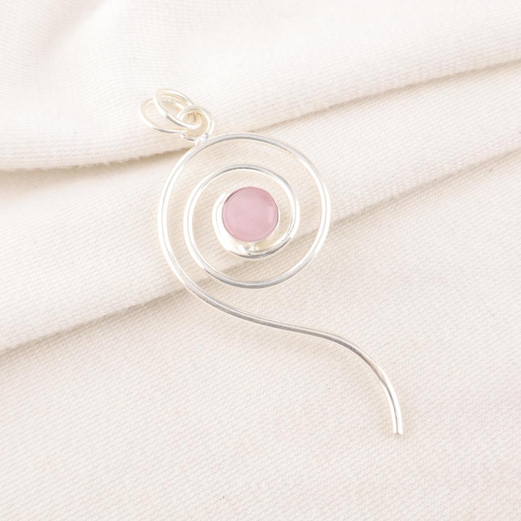 Pink Cat's Eye Gemstone Jewelry, Handmade 925 Sterling Silver Pendant, Attractive Silver Chain Pendant For Wedding Gift