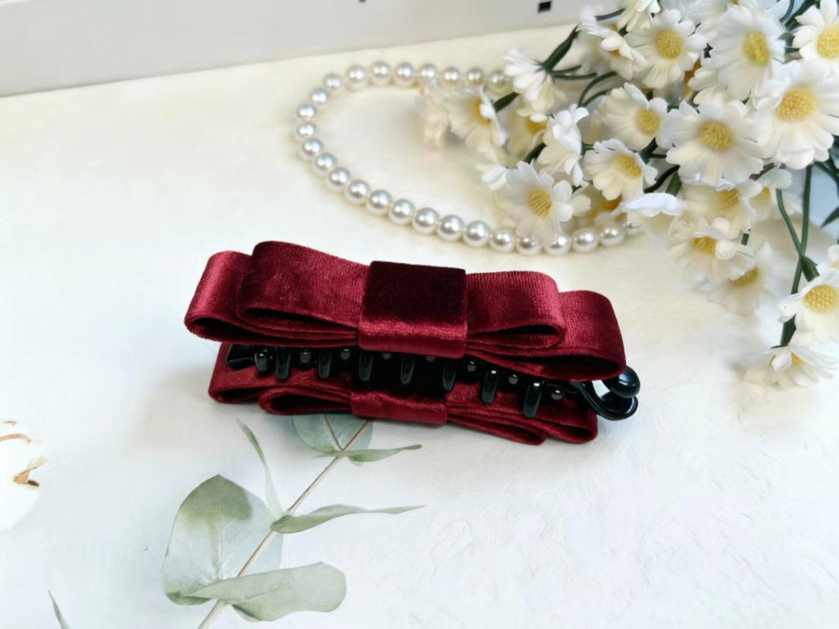 Korean Velvet Bow Multi-Layer Banana Hair Clip for Women