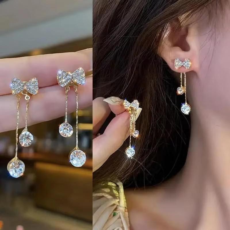 925 Silver Needle Green Red Butterfly Long Tassel Earrings For Women Jewelry Trending Korean Fashion Crystal Drop Earrings