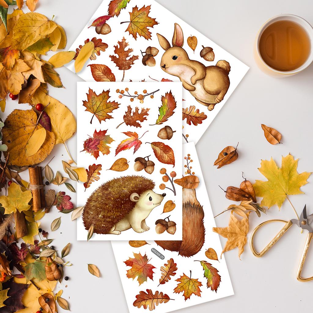 Ms6306-Zy Watercolor Wall Sticker Maple Leaf Hedgehog Rabbit Fox Children'S Room Decoration, Large Quantity Can Be Negotiated