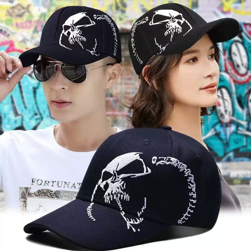 Unisex Baseballkappen mit seitlicher Totenkopf-Stickerei, für Frühling und Herbst, Outdoor, verstellbar, Anglerkappen, lässige Sonnenhüte