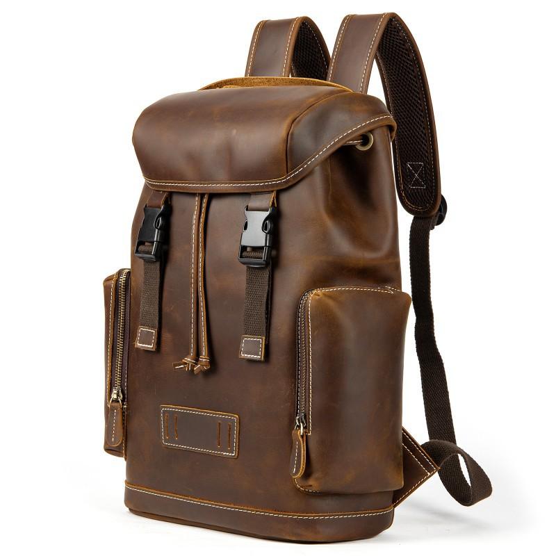 Real Cowhide Men s Crazy Horse Leather Backpack Large Capacity Retro Leisure Travel Multifunctional