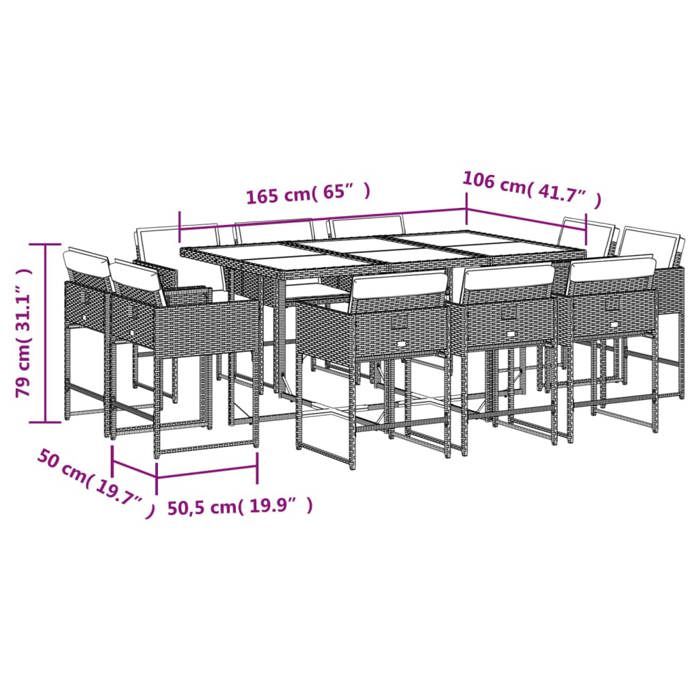 VidaXL Ensemble à manger de jardin 11 pcs coussins noir résine tressée 3278162