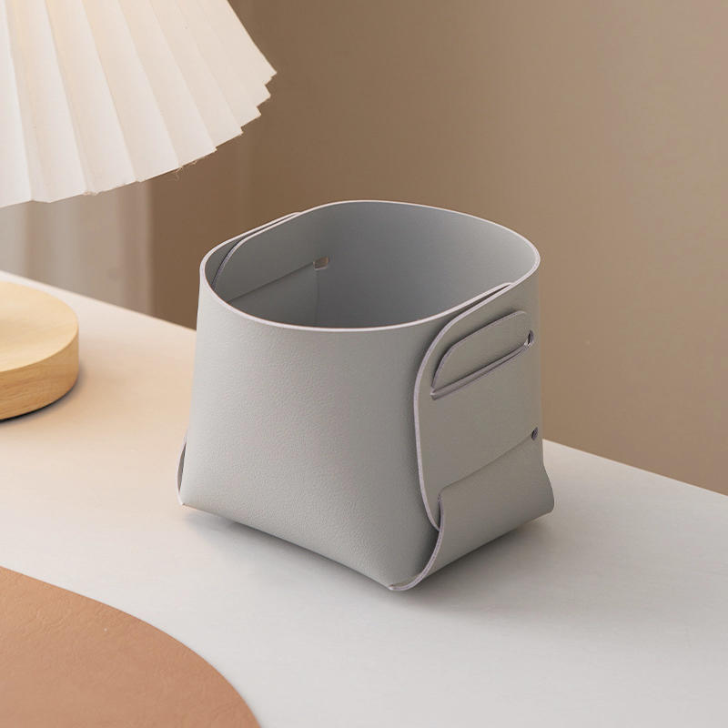 Household Creative Minimalist Desktop Leather Makeup Brush Holder Foldable Collapsible Pen Holders Sundries Organizing Basket